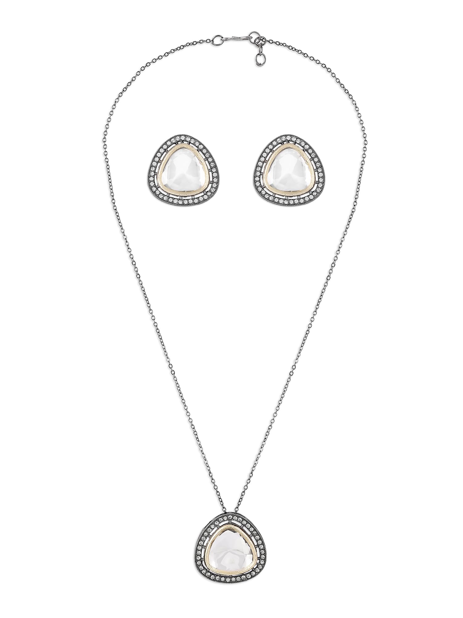 Zaveri Pearls Two Tone Austrian Diamonds Pendant With Chain & Earring Set For WomenZpfk16514