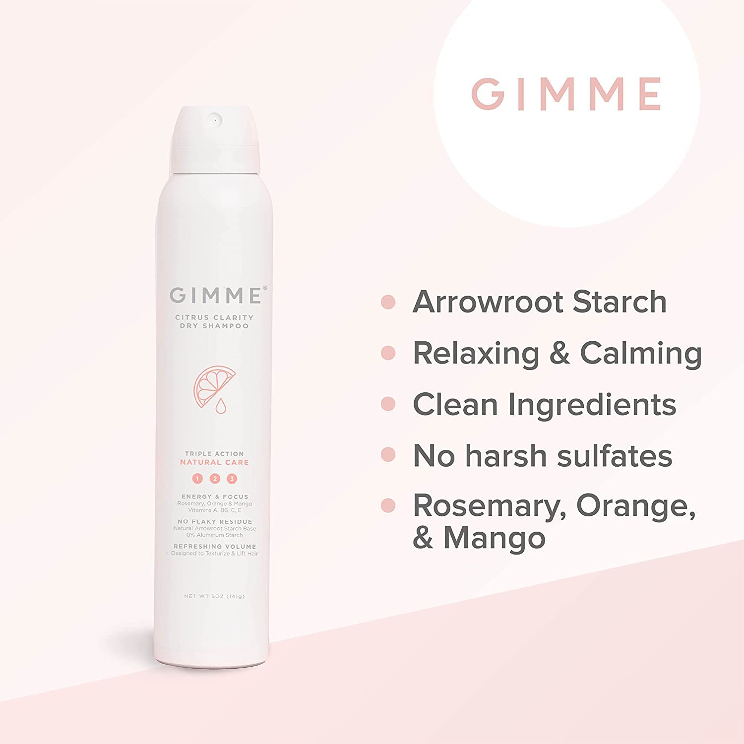 Gimme Beauty - Citrus Clarity - Natural Care Dry Shampoo with Rosemary, Orange, Mango, & Vitamins A, B6, C, & E - Texturizes & L