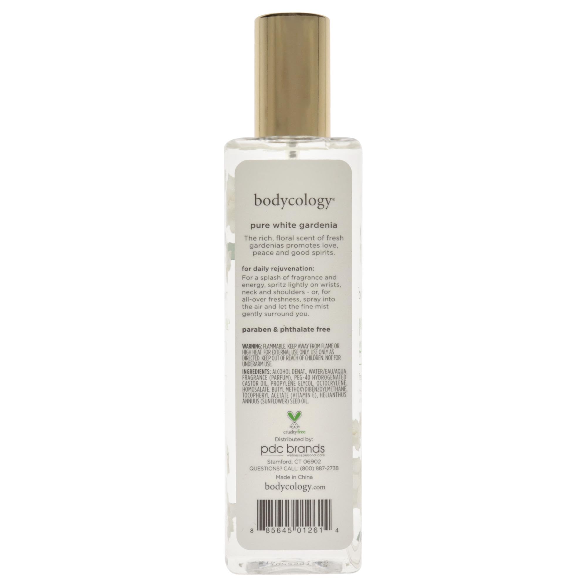 Bodycology Pure White Gardenia Fragrance Mist for Women, 8 oz - Refreshing Floral Scent, Long-Lasting Body Spray