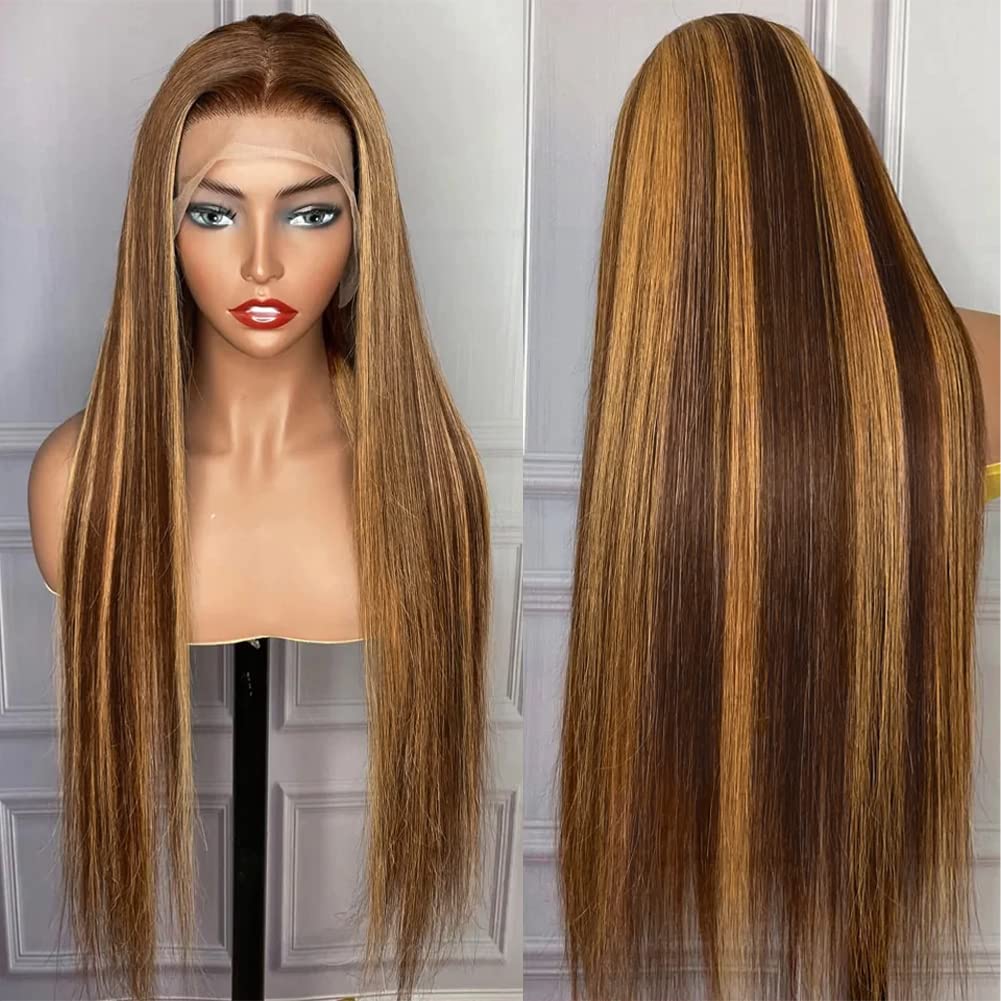 Flady Highlight Ombre Blonde Lace Front Wig Human Hair #4/30 Colored Glueless Pre Plucked With Baby Hair 180 Density Straight Hd