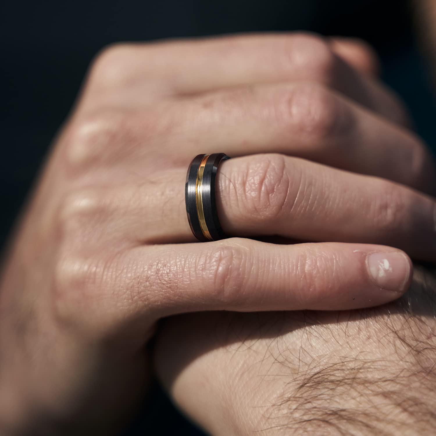 Greenpod 8mm Mens Black Tungsten Ring with Thin Gold Engraved I Love You Groove Beveled Edge Comfort Fit Size 11