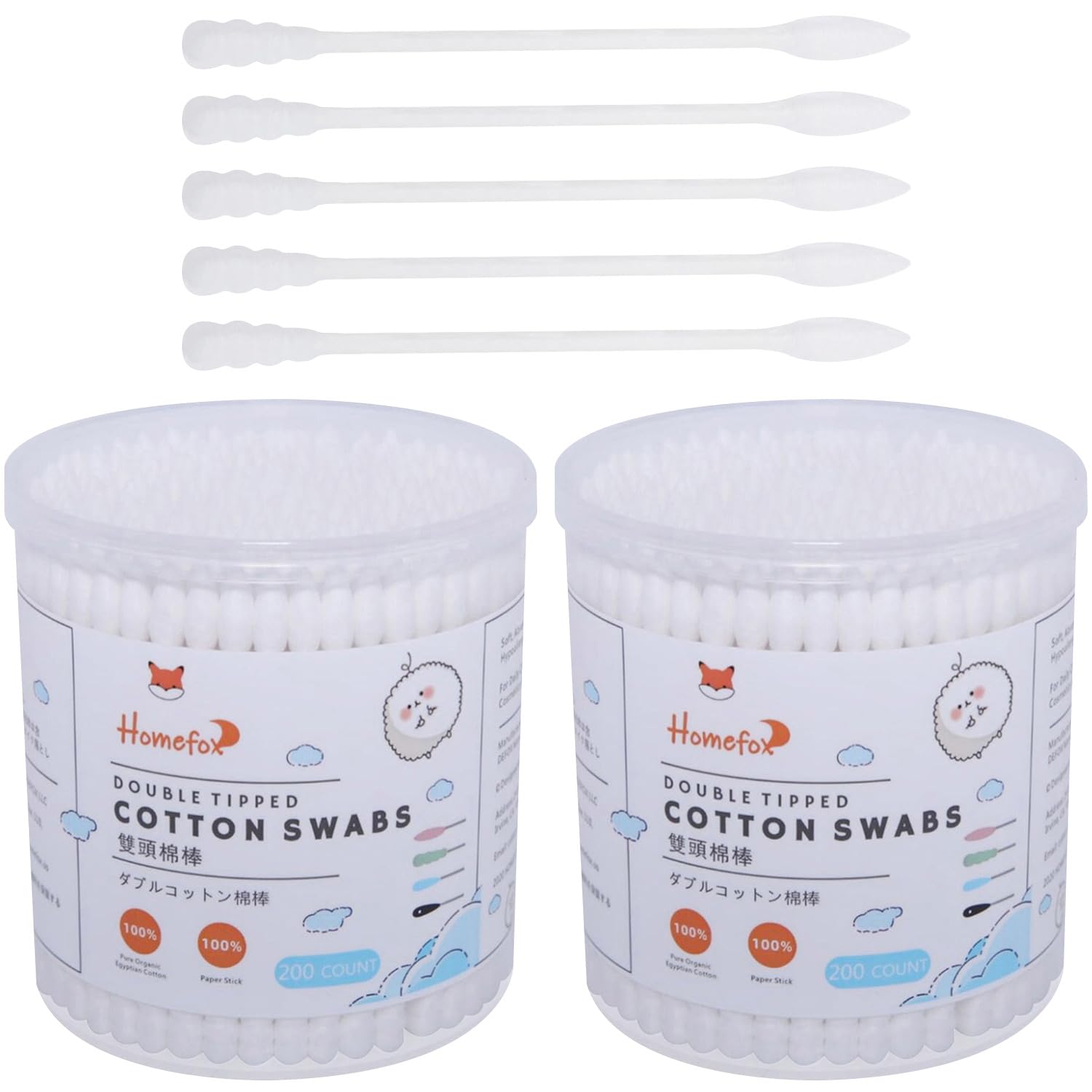 HOMEFOX White Cotton Swabs Spiral Pointed - 400 Count Organic Cotton Buds Double Side Tightly Wrapped Precision Cotton Tips Pape