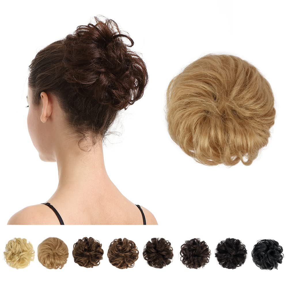 BARSDAR 100% Human Hair Bun, Real Hair Messy Hair Bun Hair Piece Blonde Natural Curly Hair Bun Extensions Real Human Hair Updo H