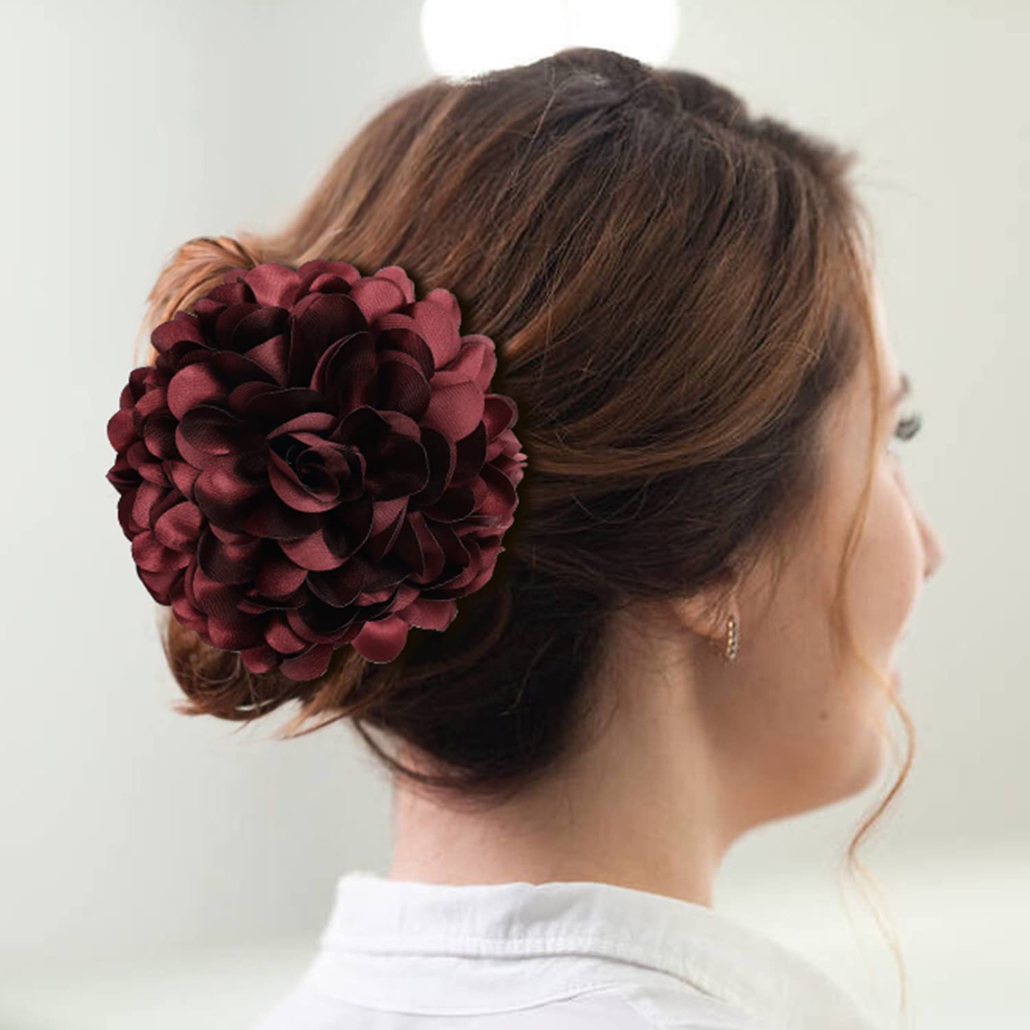 Cinaci 4 Pieces Flower Hair Claw Clips Barrettes Clamps Bun Updo Holders Hair Accessories For Women Girls (Dark Coffee, Burgundy