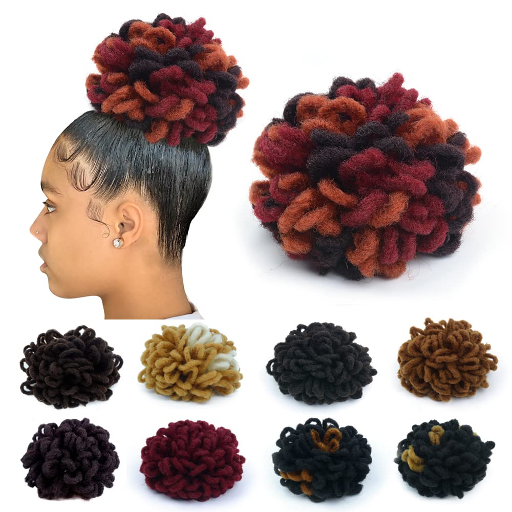 KGBFASS Locs Ponytail Drawstring Buns Curly Loc Petal Bun Dreadlock Ponytail Braided Faux Locs Bun Clip in on Braids Pony Tail H