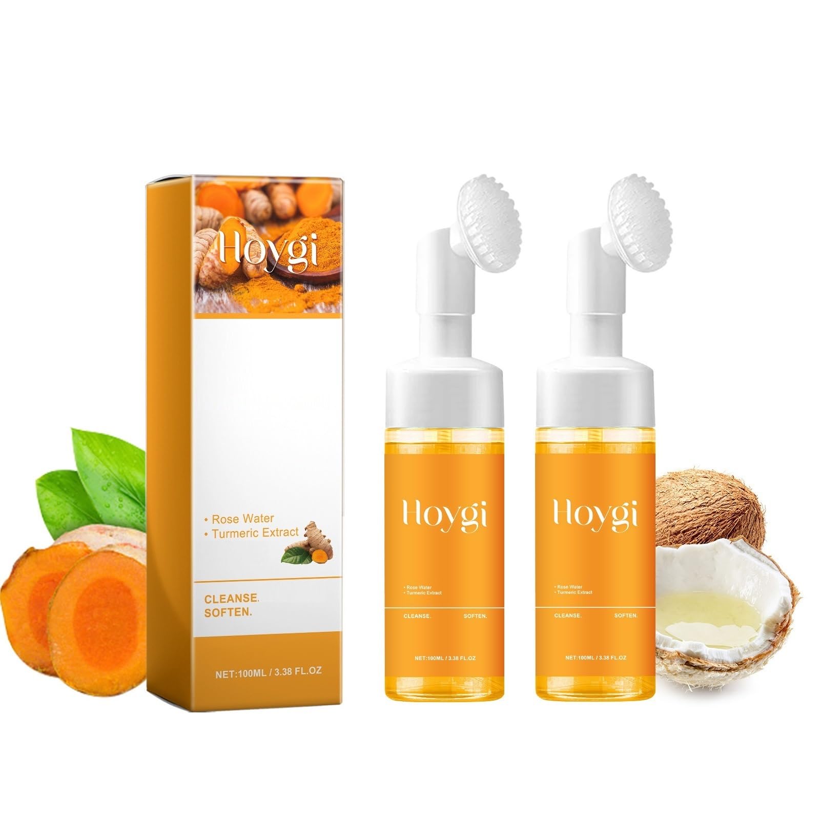 2 Pcs Glow Wash Turmeric Face Wash With Brush, Deep Cleanser Facial Exfoliating Scrub for All Skin.
