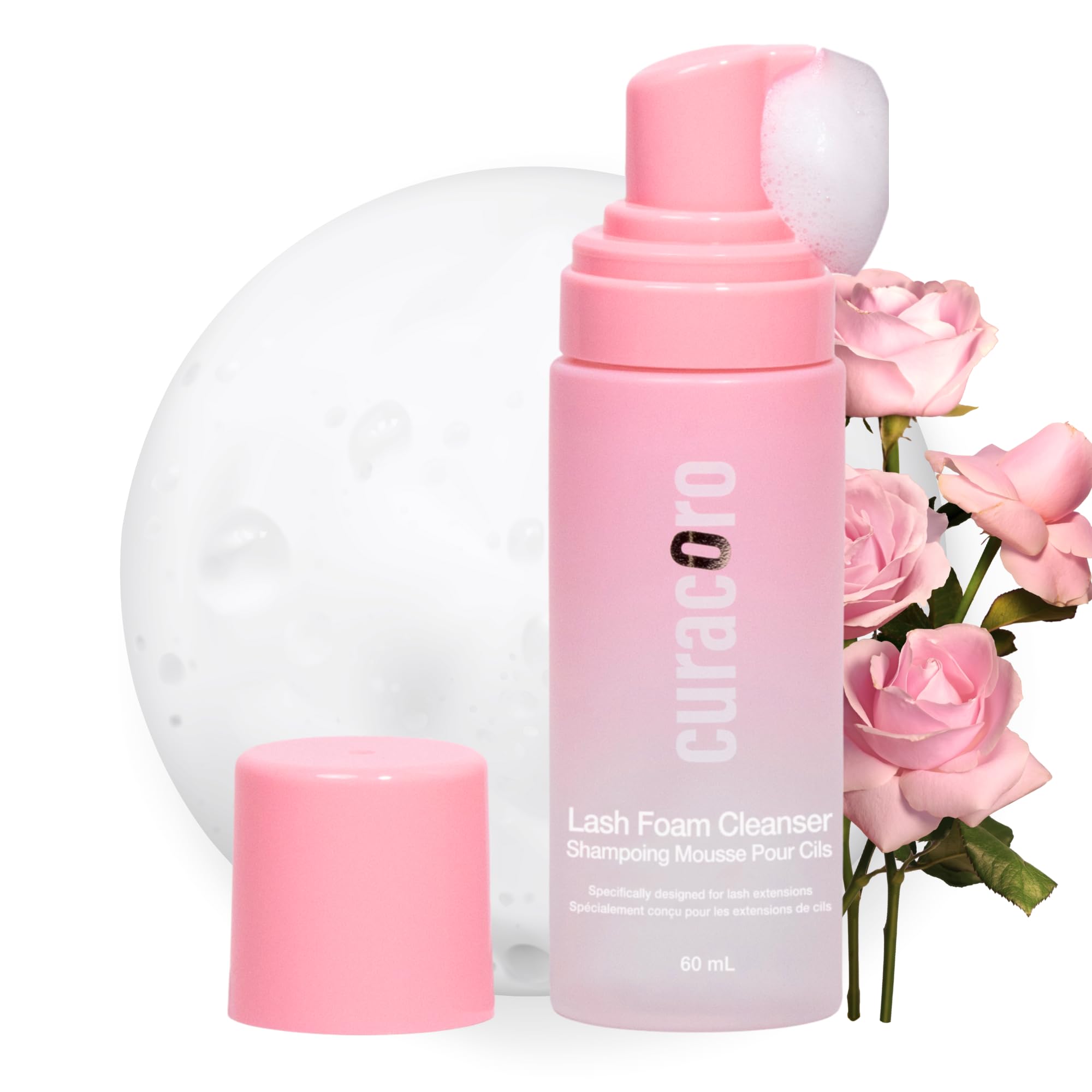 Curacoro 60Ml Eyelash Extension Cleanser (Rose Scented) - Lash Shampoo For Lash Extensions, Eyelash Extension Foam Cleanser For