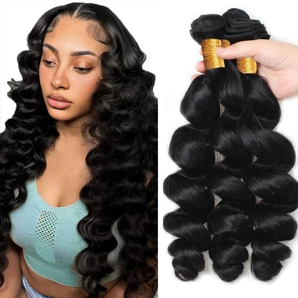 Loose Deep Wave Bundles 20 22 24 Inch #1B Natural Black Bundles Human Hair Weave 3 Bundle Unprocessed Brazilian Virgin Hair Loos