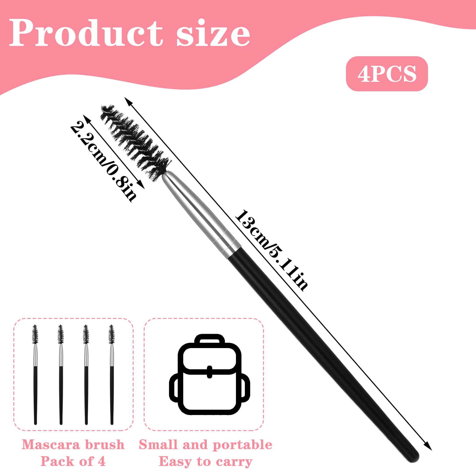 4 Pack Eyebrow Brush Makeup Lash Spoolies Set Reusable Mascara Brush Eyelash Brushes Wands Black Portable Eye Brushes for Eyelas