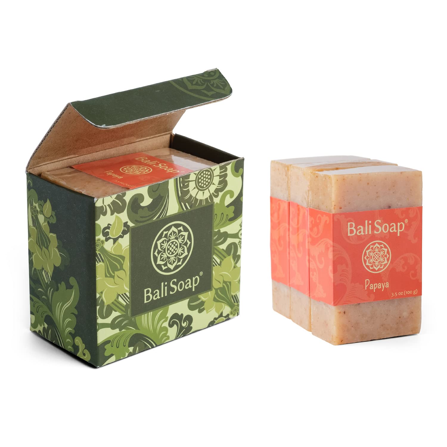 Bali Soap - Papaya Natural Soap - Bar Soap For Men & Women - Bath, Body And Face Soap - Vegan, Handmade, Exfoliating Soap - 3 Pa