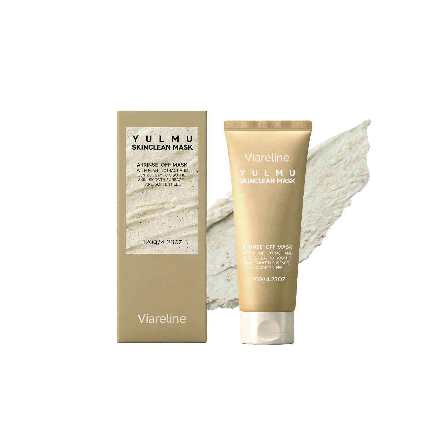Viareline Yulmu Skinclean Mask, RinseOff Clay Face Mask with Plant Extract, Smoothing and Softening, 4.23 oz
