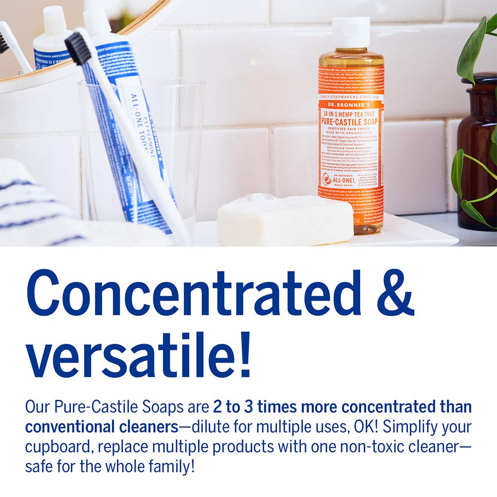 Dr. Bronner'S - Pure-Castile Liquid Soap (Tea Tree, 8 Ounce) - Made With Organic Oils, 18-In-1 Uses: Acne-Prone Skin, Dandruff,