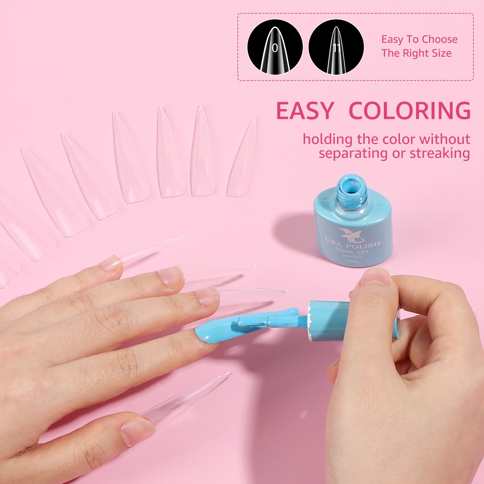 504Pcs 3Xl Stiletto Nail Tips, Full Cover Clear Nail Tips For Acrylic Nails Professional, 12 Sizes Tapered Square Acrylic Full N