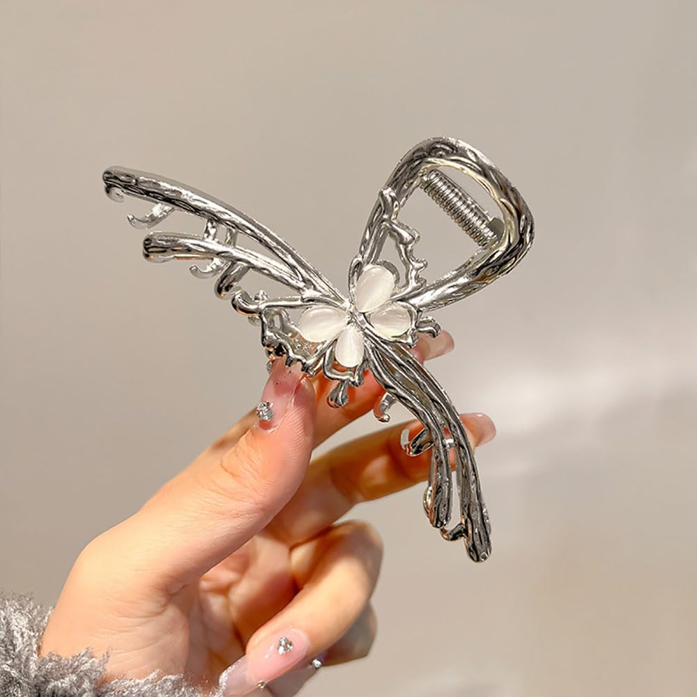 Sliver Butterfly Hair Clips - 4 Inch Metal Hair Claw Clips, Perfect Big Jaw Hair Clamps For Women And Lady,Strong Hold, Fashion