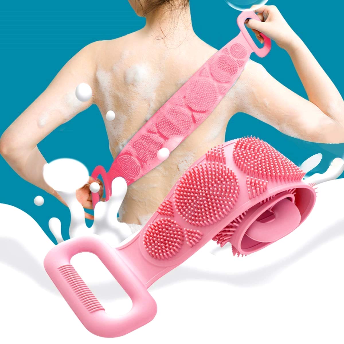 DEBIRE Silicon Body Back Bath Brush Scrubber Washer For Dead Skin Removal for Women and Men, Double Side Brush Belt For Shower E