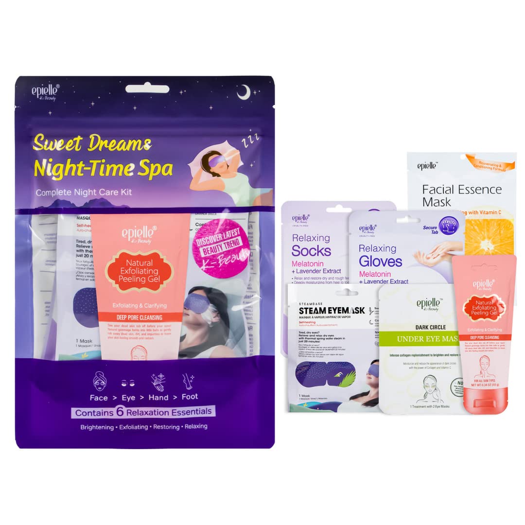 Epielle Sweet Dream Night-Time Spa Kit, 6 Relaxation Essentials, At-Home Spa Kit for Radiant Skin, Self Care Gifts for Women, Ko