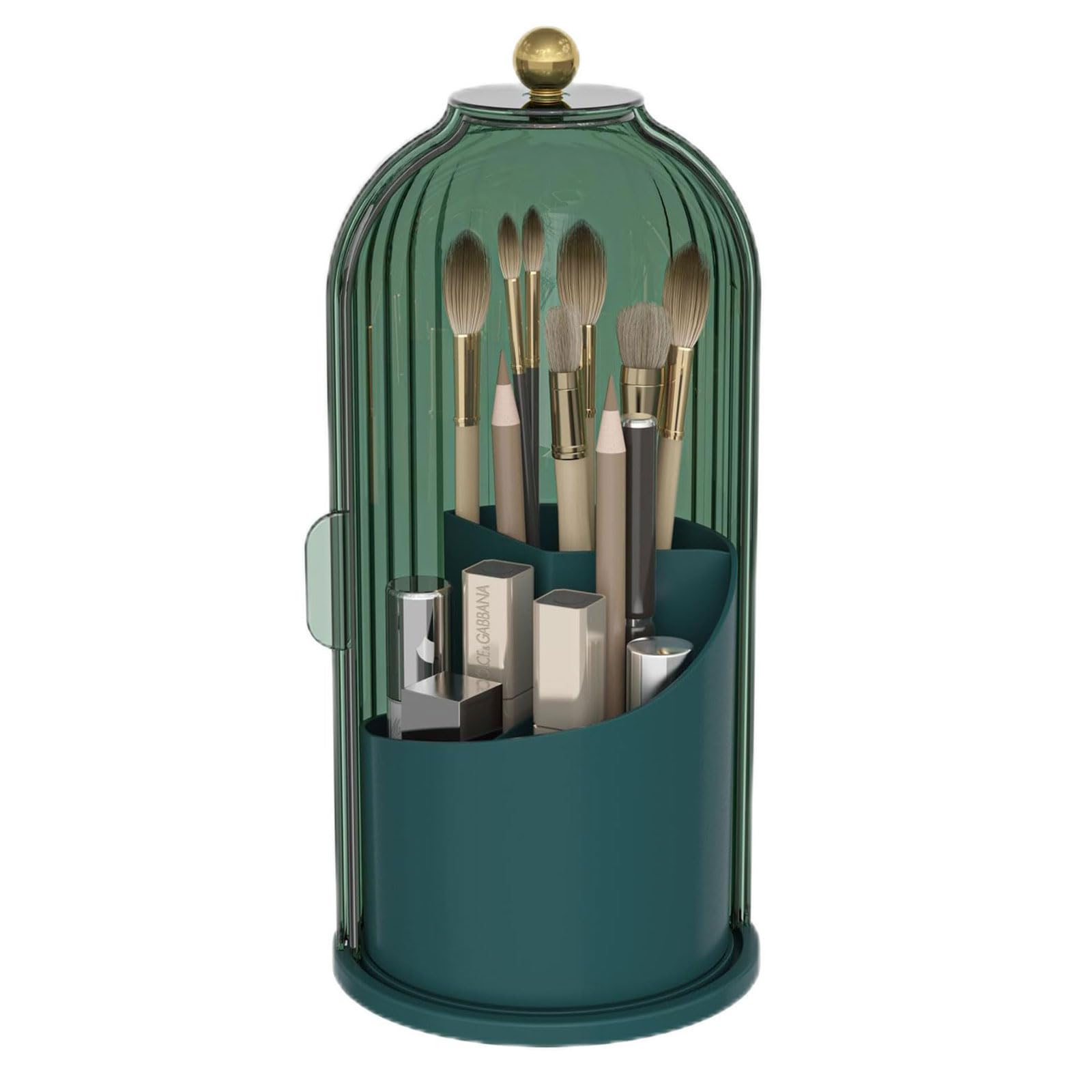 Emljkvp Makeup Brush Holder With Dustproof Cover 360 Rotating Makeup Brush Organizer For Vanity Bathroom, All Green