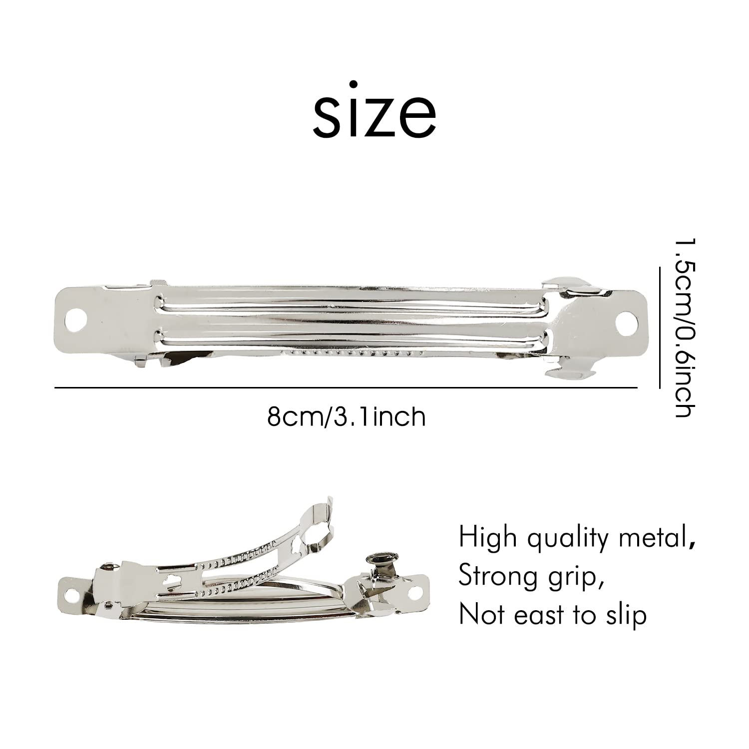 Lawie 50 Pack 8 Cm 3.15 Inch Silver Blank Rectangle Metal French Barrette Plain Base Hair Clips Diy Crafting Clips For Bows Snap
