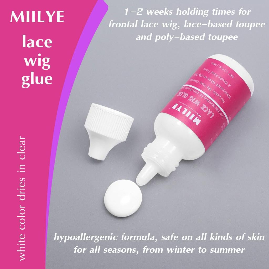 Miilye Wig Glue For Front Lace Wig, Strong Hold Lace Glue For Wigs, Sweat Proof Lace Front Glue, Waterproof Bond Glue For Lace W