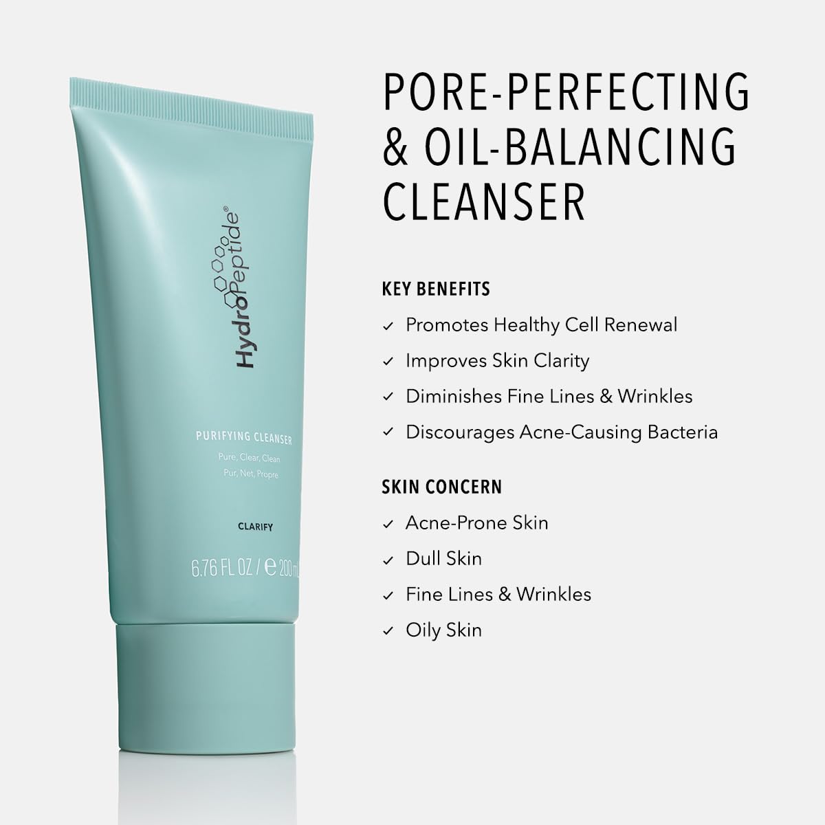 Hydropeptide Purifying Facial Cleanser, Pore-Perfecting Face Wash Absorbs & Balances Natural Oils, 6.76 Ounce