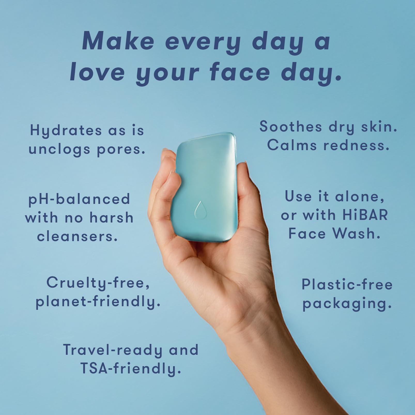 HIBAR Solid Cleansing Oil Bar - Natural Makeup Remover - Melts Makeup, Sunscreen, Dirt, Oil - Eco-Friendly, Vegan, Paraben-Free,