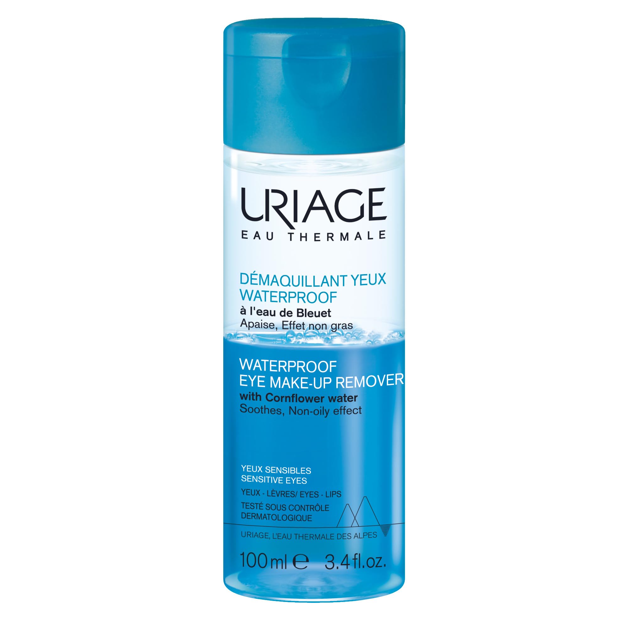 Uriage Waterproof Eye Make-Up Remover, Bi-Phase Formula, Removes Intense & Waterproof Make-Up, Sensitive Eyes, Cornflower Floral