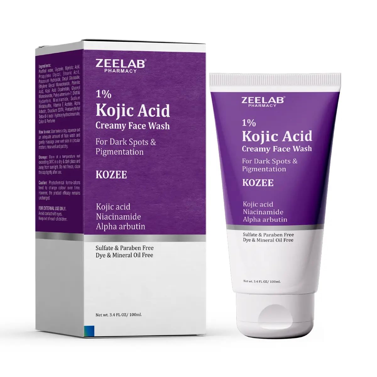 Kozee Kojic Acid 1% Face Wash For Dark Spots & Uneven Skin Tone | With Alpha Arbutin, Niacinamide & Vitamin E | Gentle Brighteni