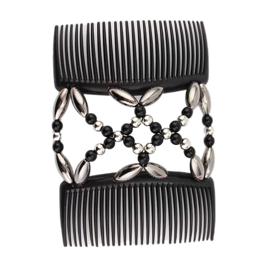 Beads Hair Combs Stretchy Double Comb Hair Clips Elastic Hairpins Accessories