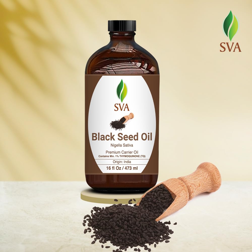Sva Black Seed Oil - 16 Fl Oz - 100% Natural Cold Pressed Black Seed Oil - For Face, Skin Care, Hair Care, Scalp Massage & Body
