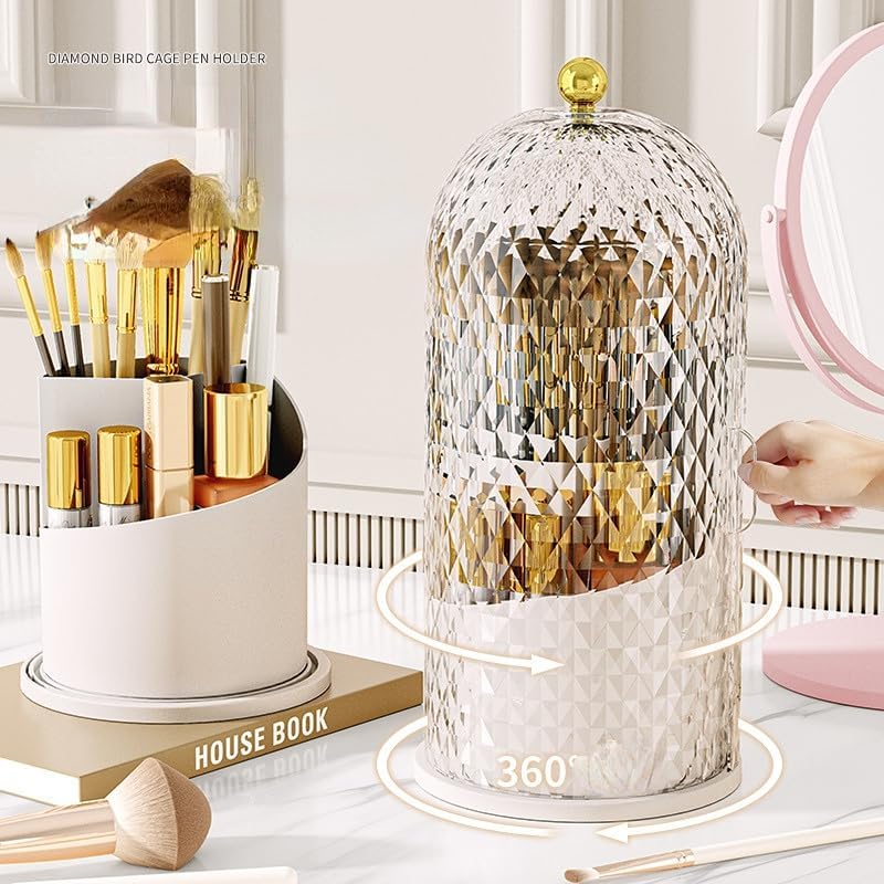 Siehpa3 Makeup Brush Holder Organizer With 360 Rotating Lid Dustproof Makeup Brushes Organizer For Vanity Desktop Bathroom Count