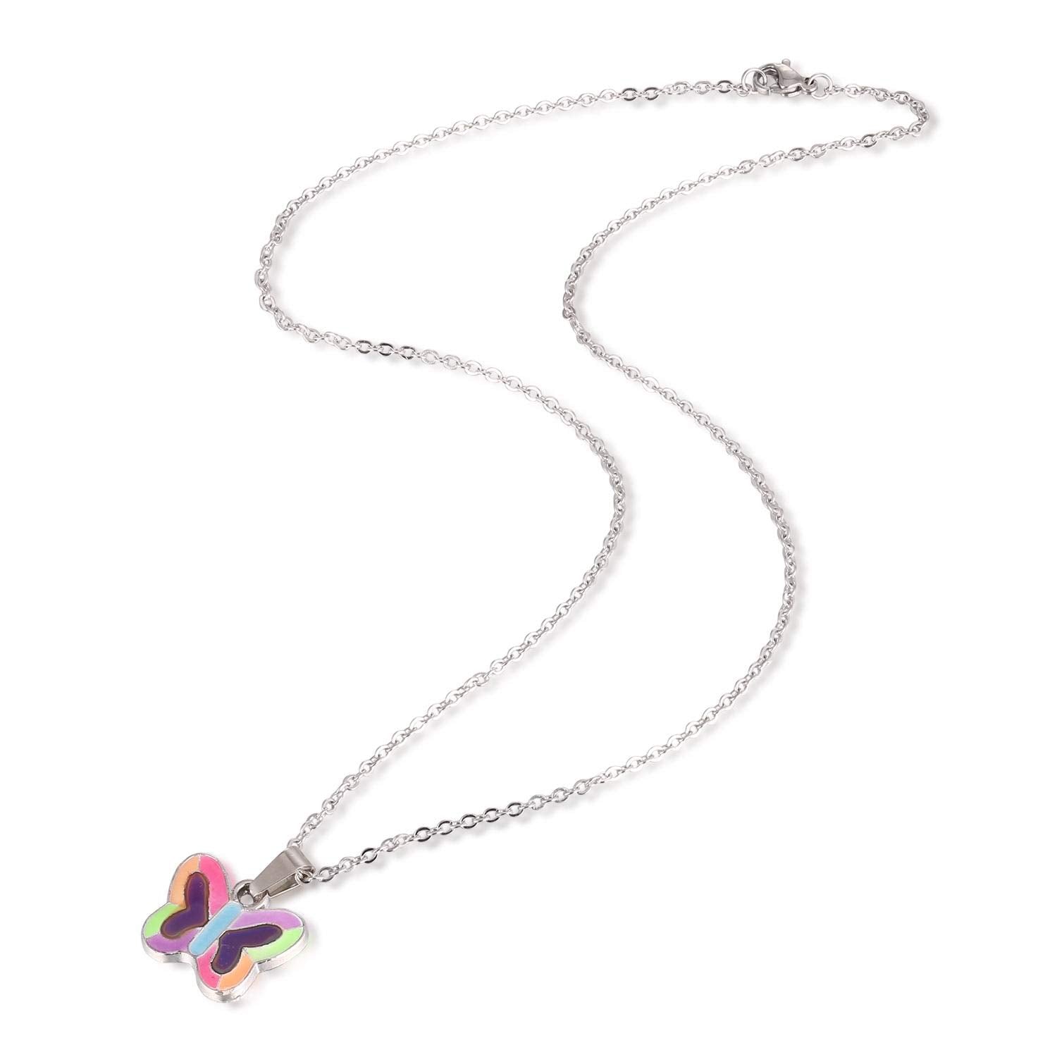 FM FM42 Temperature Sensing Color Changing Butterfly Pendant Necklace with Glow in the Dark Frame ZN1315