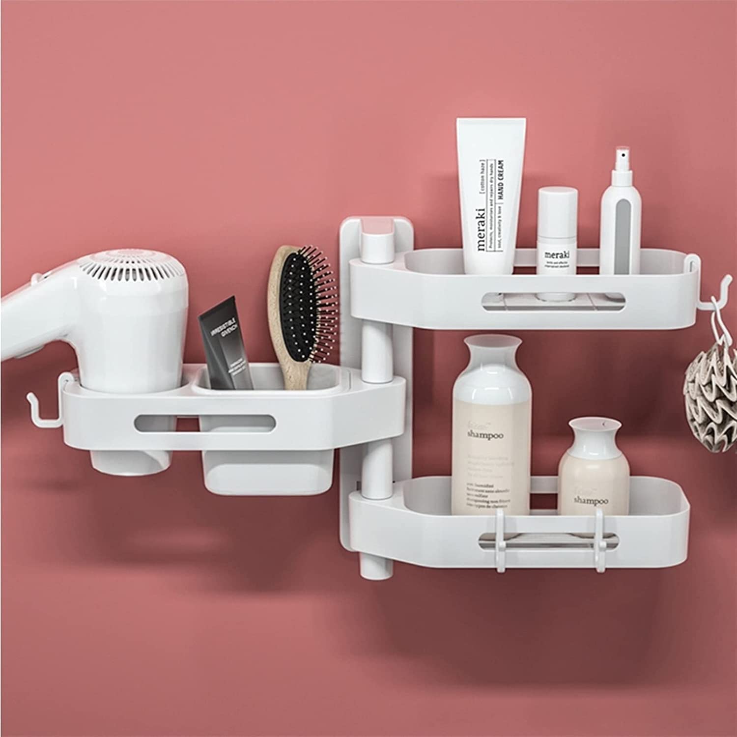 gklwVSlwv Barber Tool Rack,Sticky Hair Dryer Rack, Drillless Bathroom Shelf Storage with Hook Up,Salon Hairdryer Holder Home Ess