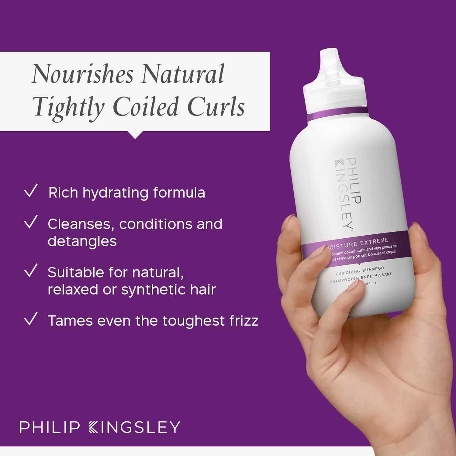 PHILIP KINGSLEY Moisture Extreme Enriching Shampoo for Curly Dry Damaged Hair Curls Anti-Frizz Hydrating Intense Hydration Gentl