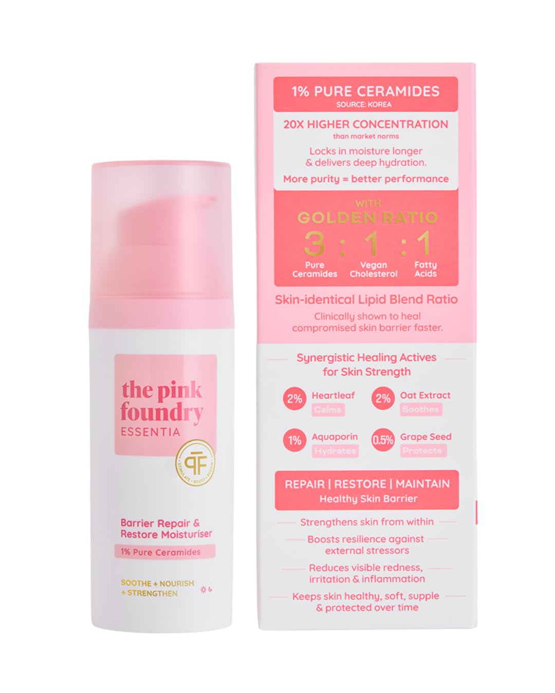 The Pink Foundry Barrier Repair & Restore Moisturiser For Normal, Dry, Combination, Acne Prone & Sensitive Skin | First Ever Mad
