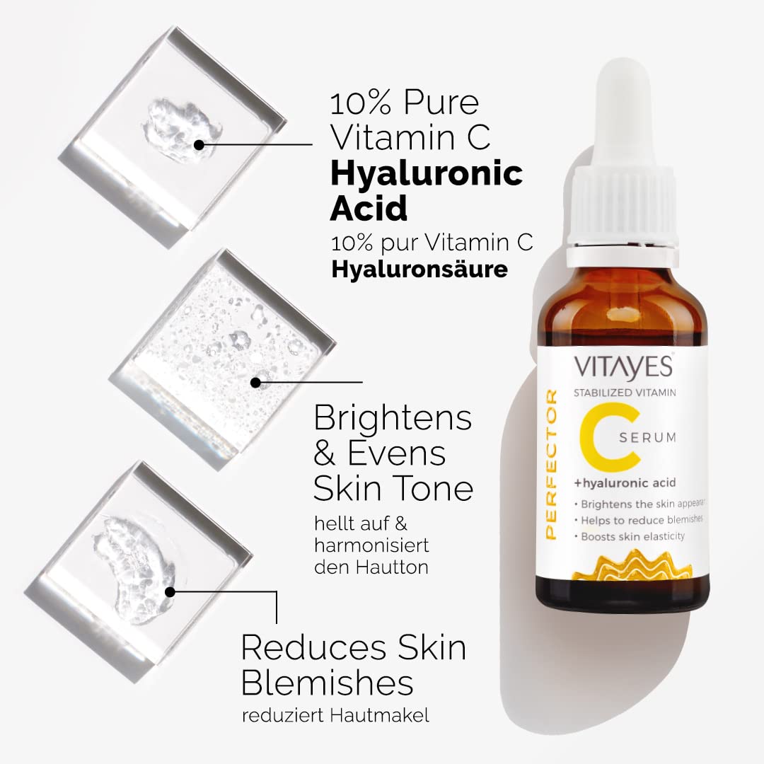 VITAYES Vitamin C Face Serum Anti Aging Serum with Hyaluronic Acid Skin Hydrating & Brightening for Dark Spots, Fine Lines and W