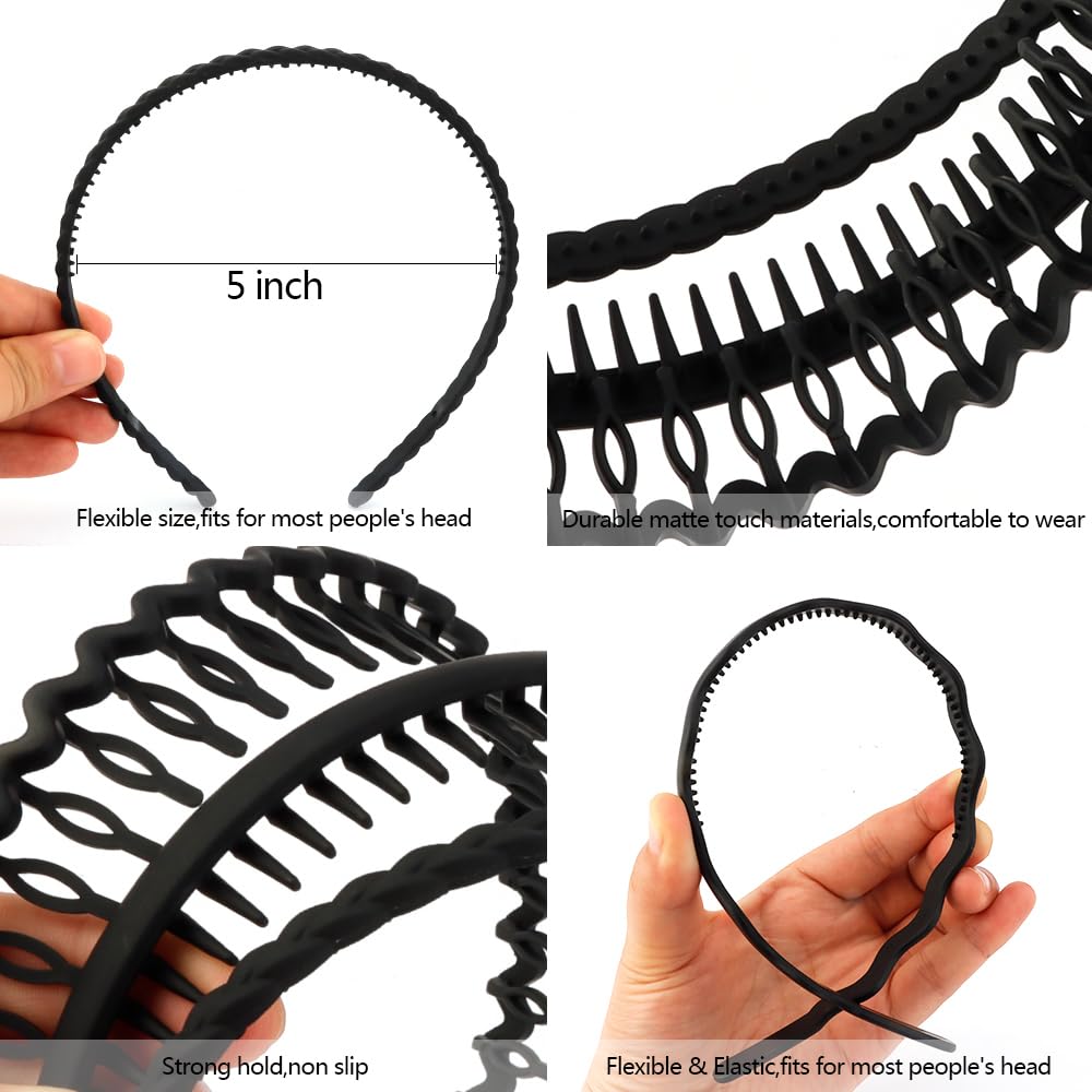 Ahoney 7 Pack Black Headbands For Women Mens Headbands With Teeth Non Slip Hairbands For Women'S Hair Accessories Comb Headband
