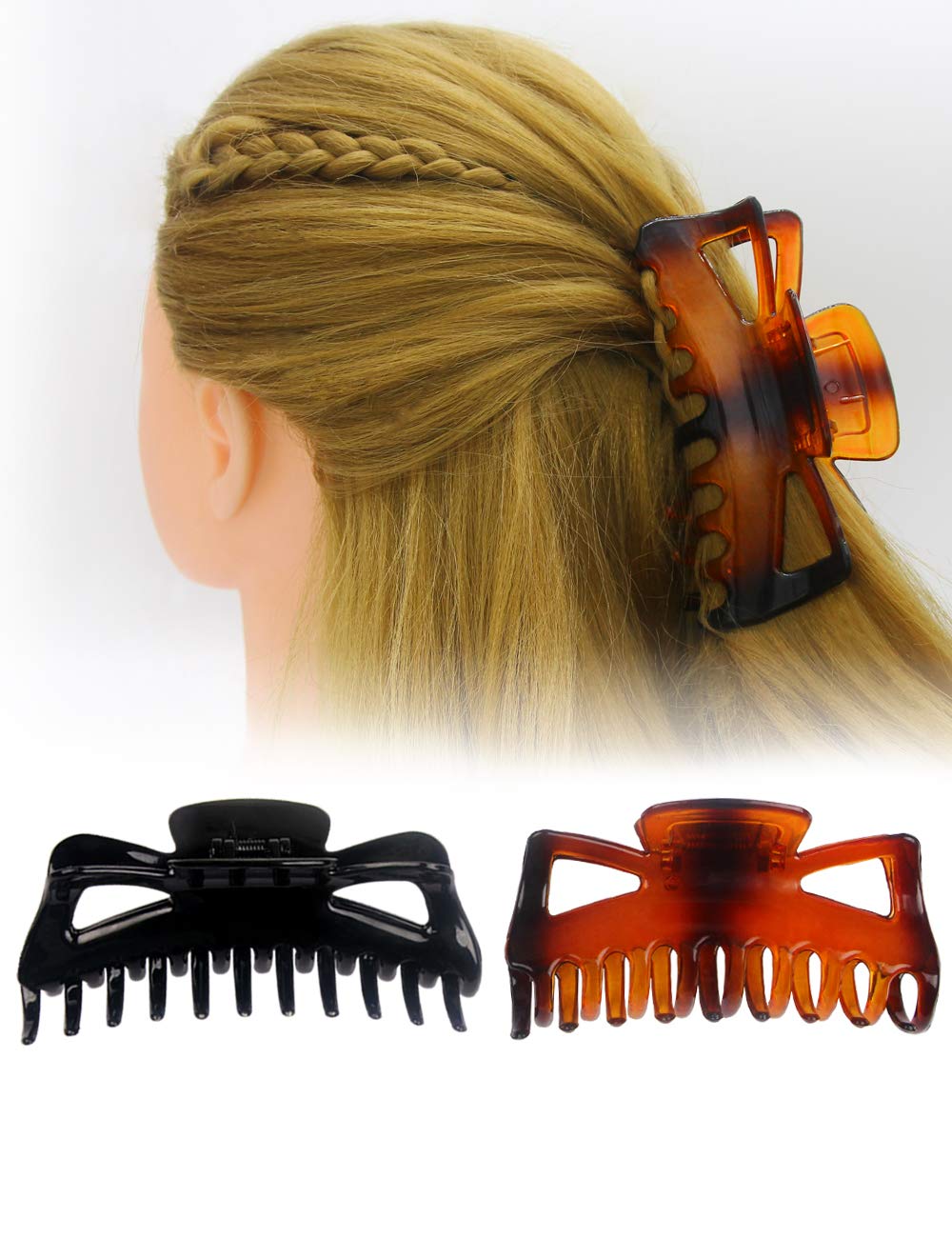 Accglory Large Hair Claw Clips For Long Thick Hair Women 5 Inches Big Plastic Claw Clamps 2Pcs In Set Hair Accessories Clips (Bu