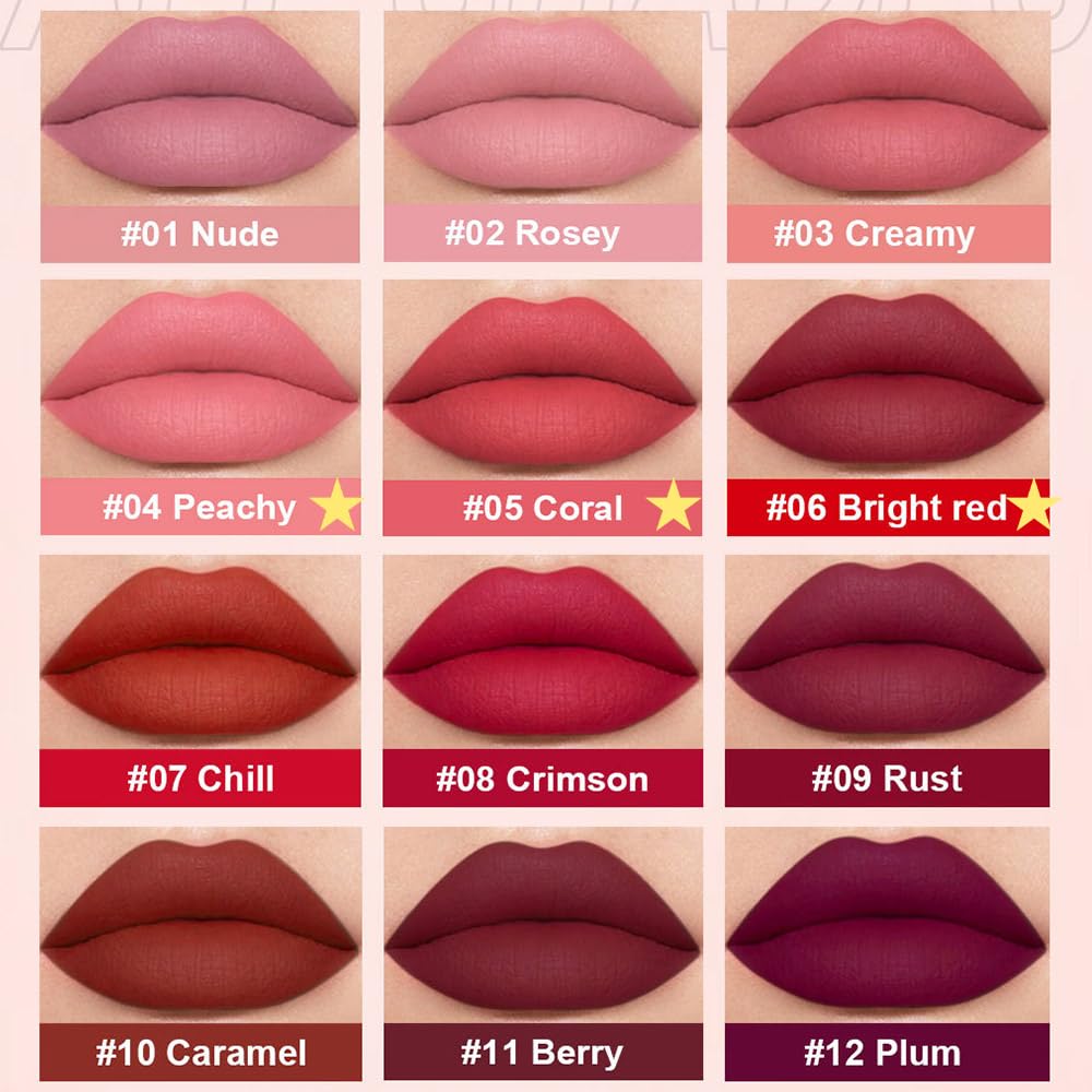Amy'S Diary Matte Plum Liquid Lipstick 3Pcs Sets,24-Hour Lipstick Dark Deep Maroon Purple Brown Plum Red Lip Stain 24 Smudge Wat