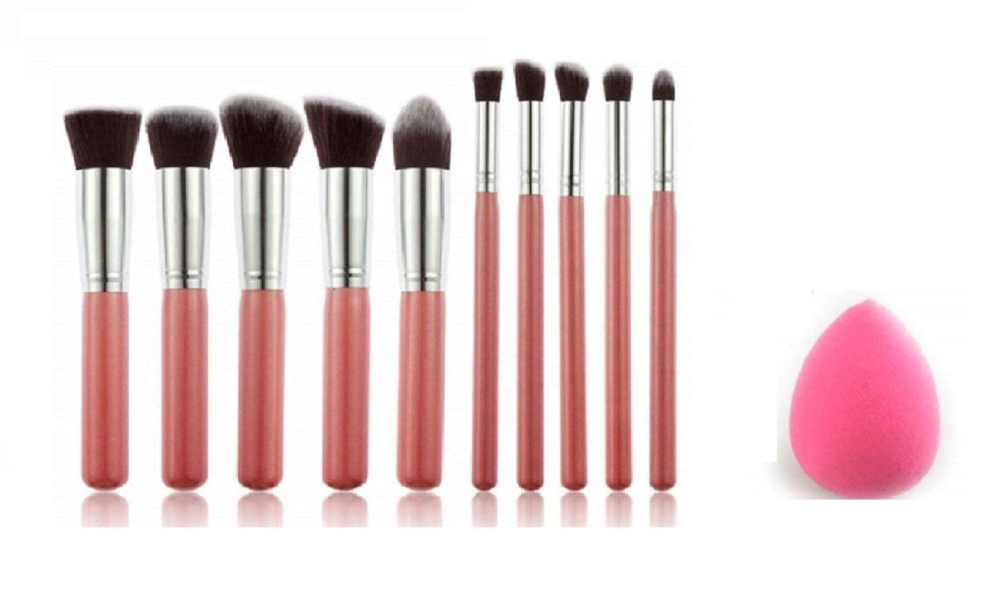 Angelie Professional Pink Makeup Brushes Set Of 10 With Blender Sponge
