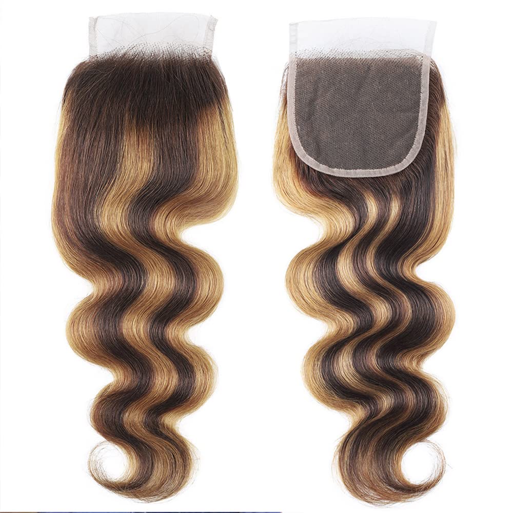 Isufer Brown Highlight Lace Closure Pre Plucked With Baby Hair Brazilian Virgin Hair Raw Remy Human Hair Ombre 18 Inch Swiss Lac