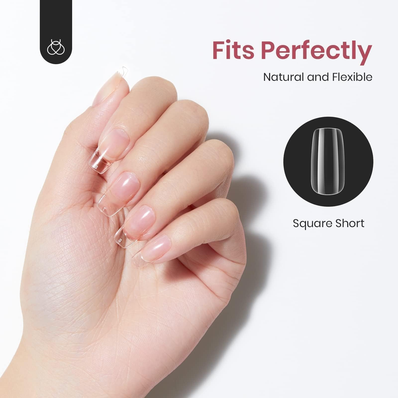 Beetles Gel Nail Tips, 500Pcs Beetles Gel X Short Square Gel Nail Tips Clear Full Cover False Nails Tips Press On Nails For Vale