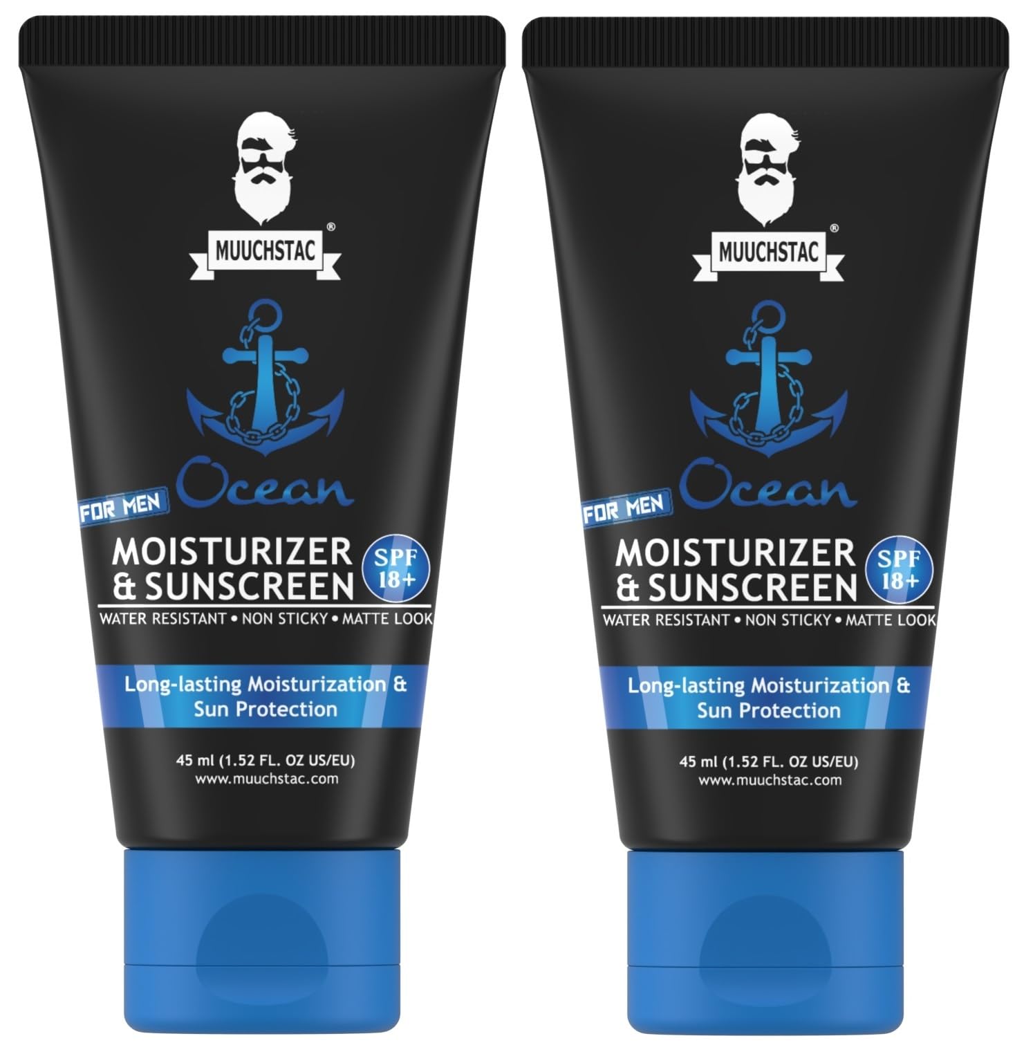 Muuchstac Mens Ocean Moisturizer & Sunscreen Matte Look Spf 18+ Cream With Turmeric & Aloe Vera Beads, NonSticky & Water Resist