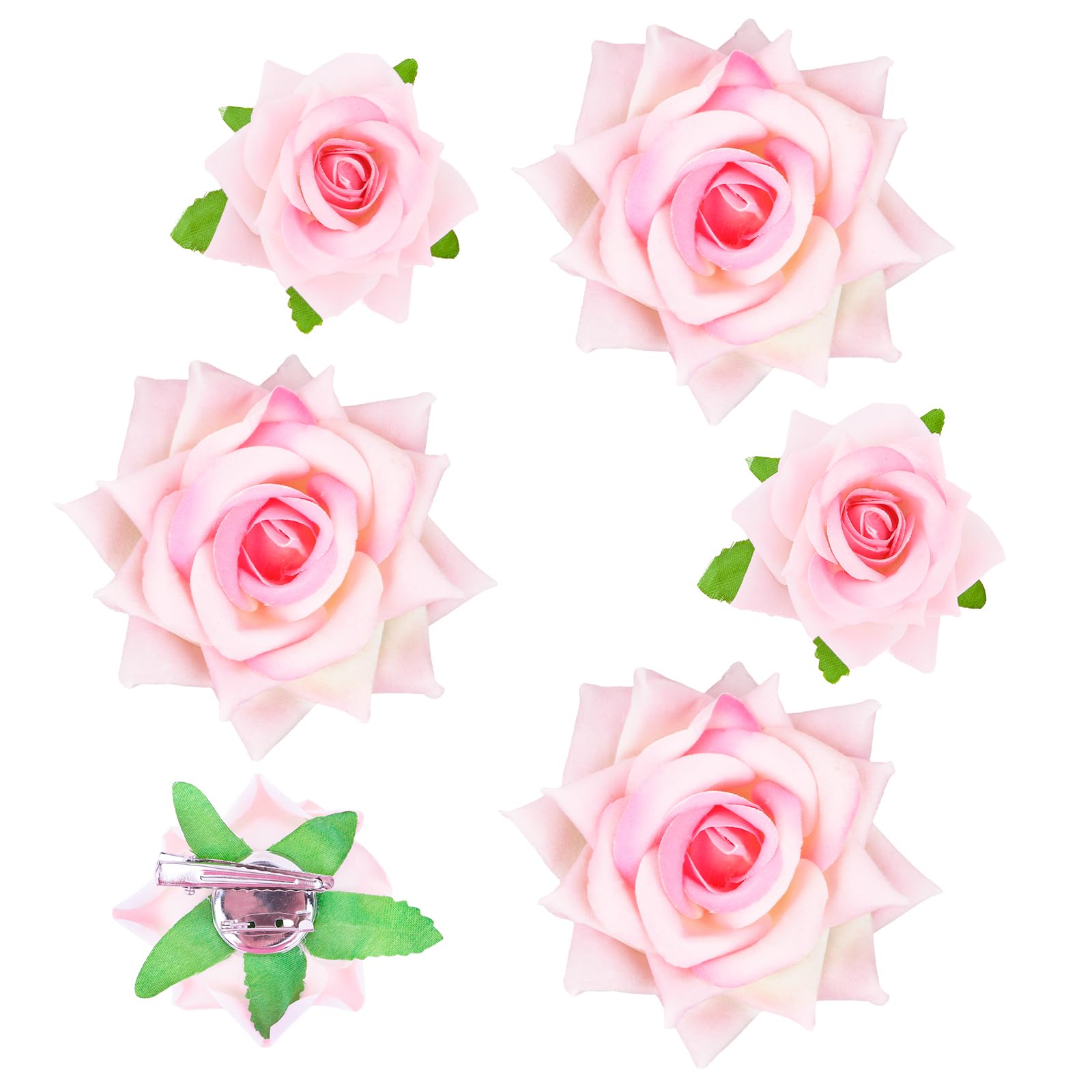 CIEHER 6 Pcs Pink Rose Hair Clips for Women, Flowers Hair Pins Rose Brooch Floral Clips, Fabric Rose Flowers Hair Clip Pin Mexic