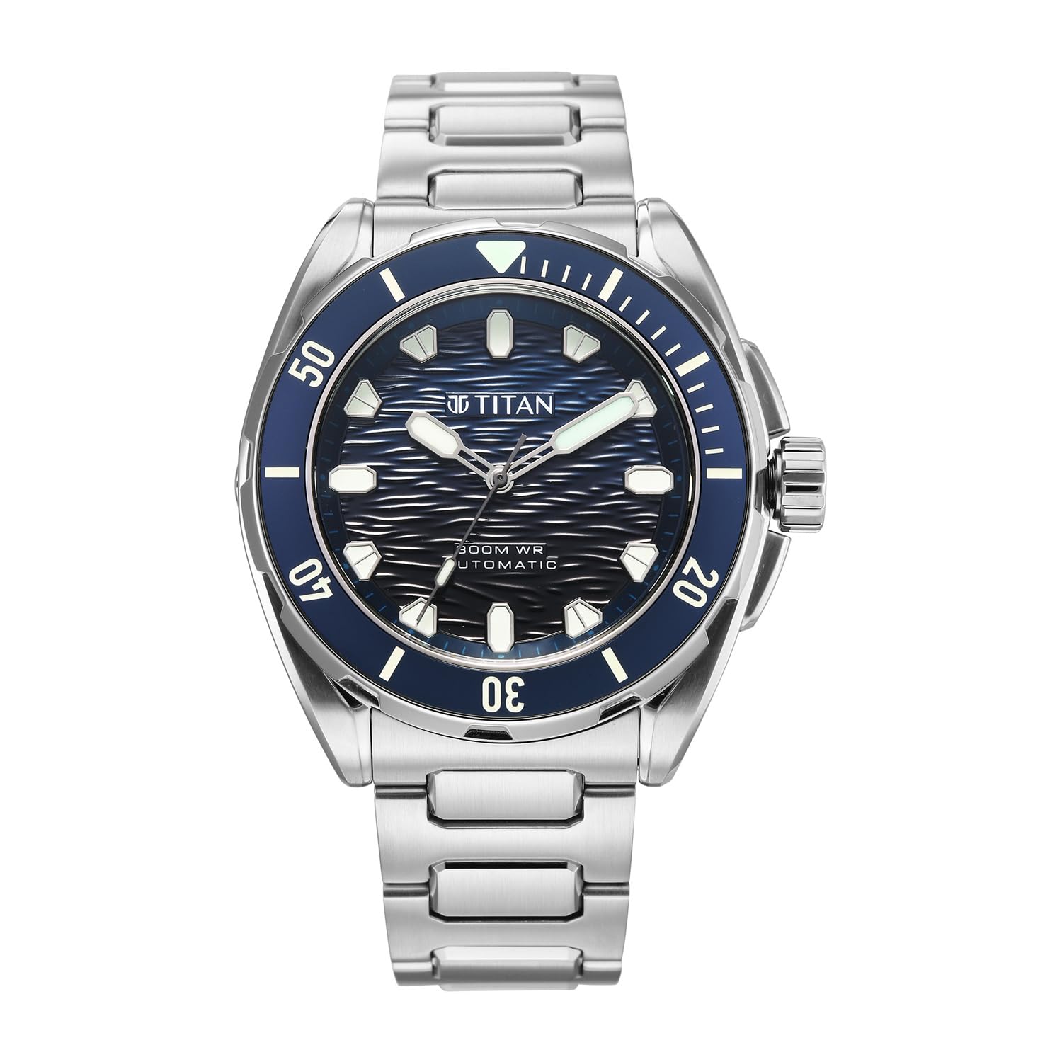 Titan Zero Hour DiverS 300M Automatic Analog With Blue Dial Silver Stainless Steel & Blue Fkm Strap Watch For Men  10069Km01