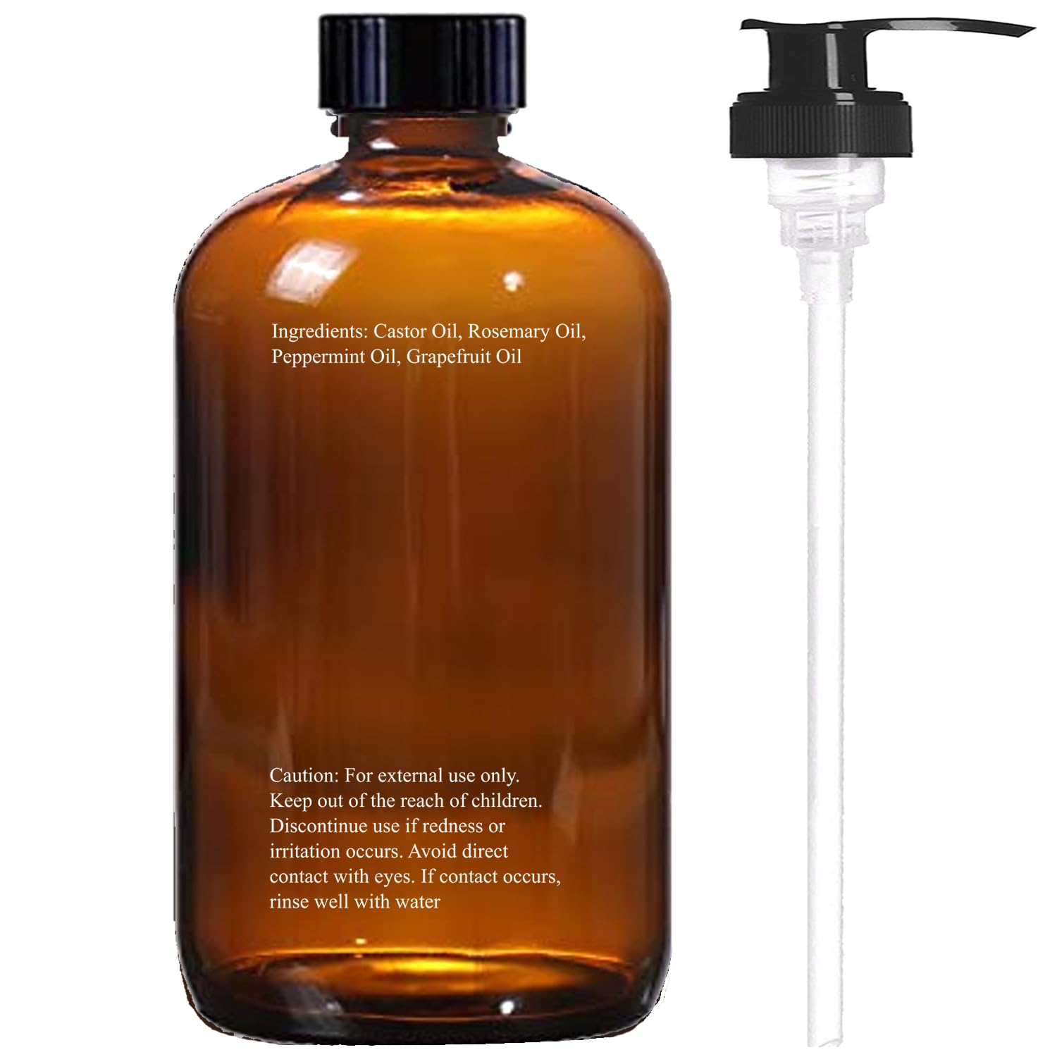 Castor Oil 16 Fl Oz (Glass Bottle) - Rosemary Peppermint Grapefruit Infusion - A Huge Glass Bottle With A Pump - 100% Pure And N