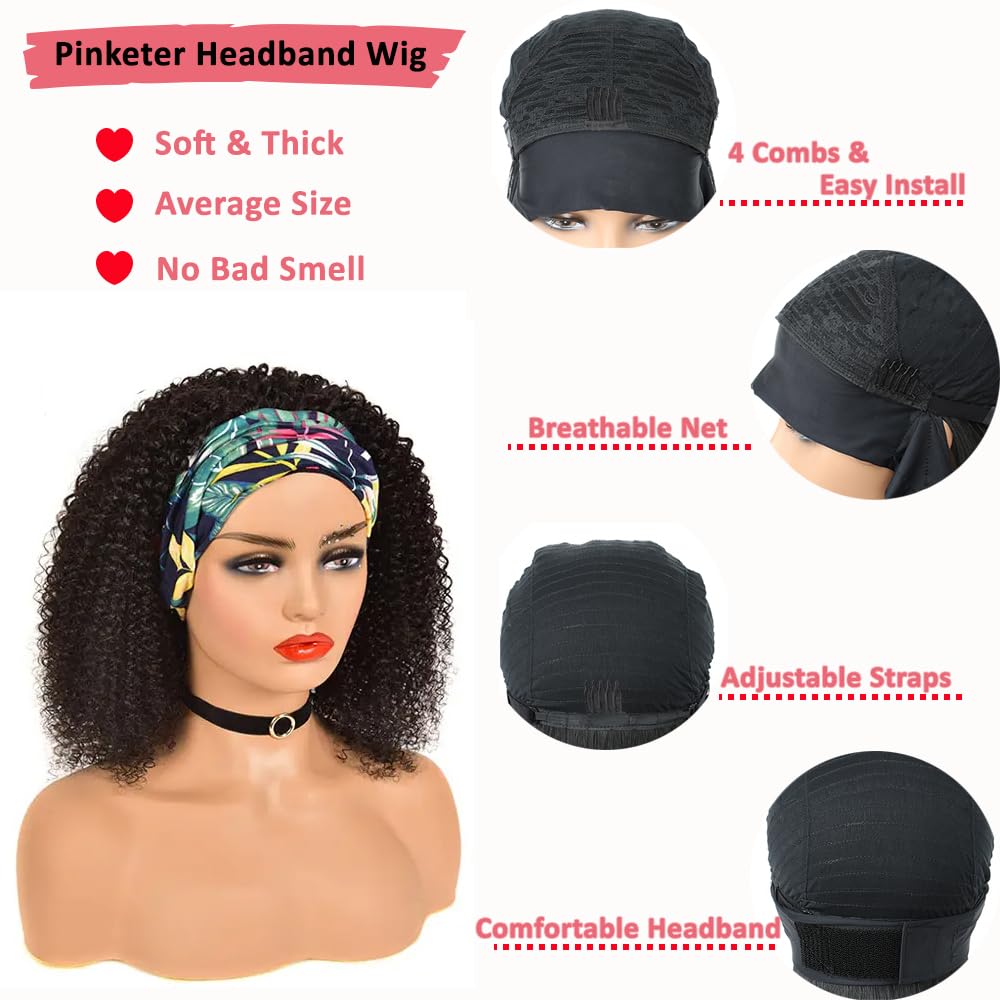 Headband Wig Human Hair Kinky Curly Headband Wig Human Hair None Lace Front 150% Density Brazilian Virgin Human Hair Headband Wi