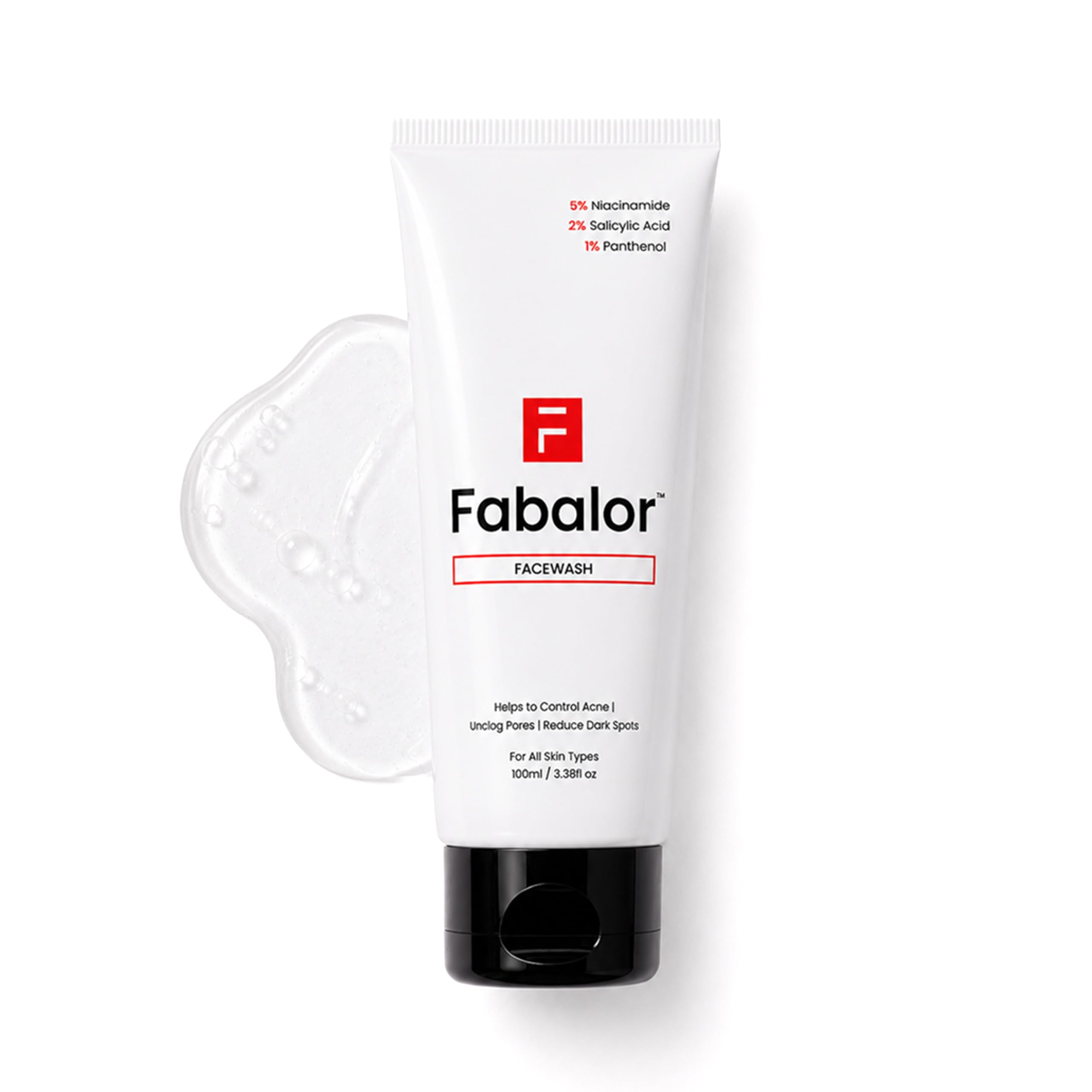 Fabalor Face Wash With 5% Niacinamide, 2% Salicylic Acid, 1% Panthenol, Helps Reduce Dark Spots, Fights Acne, Unclogs Pores, For