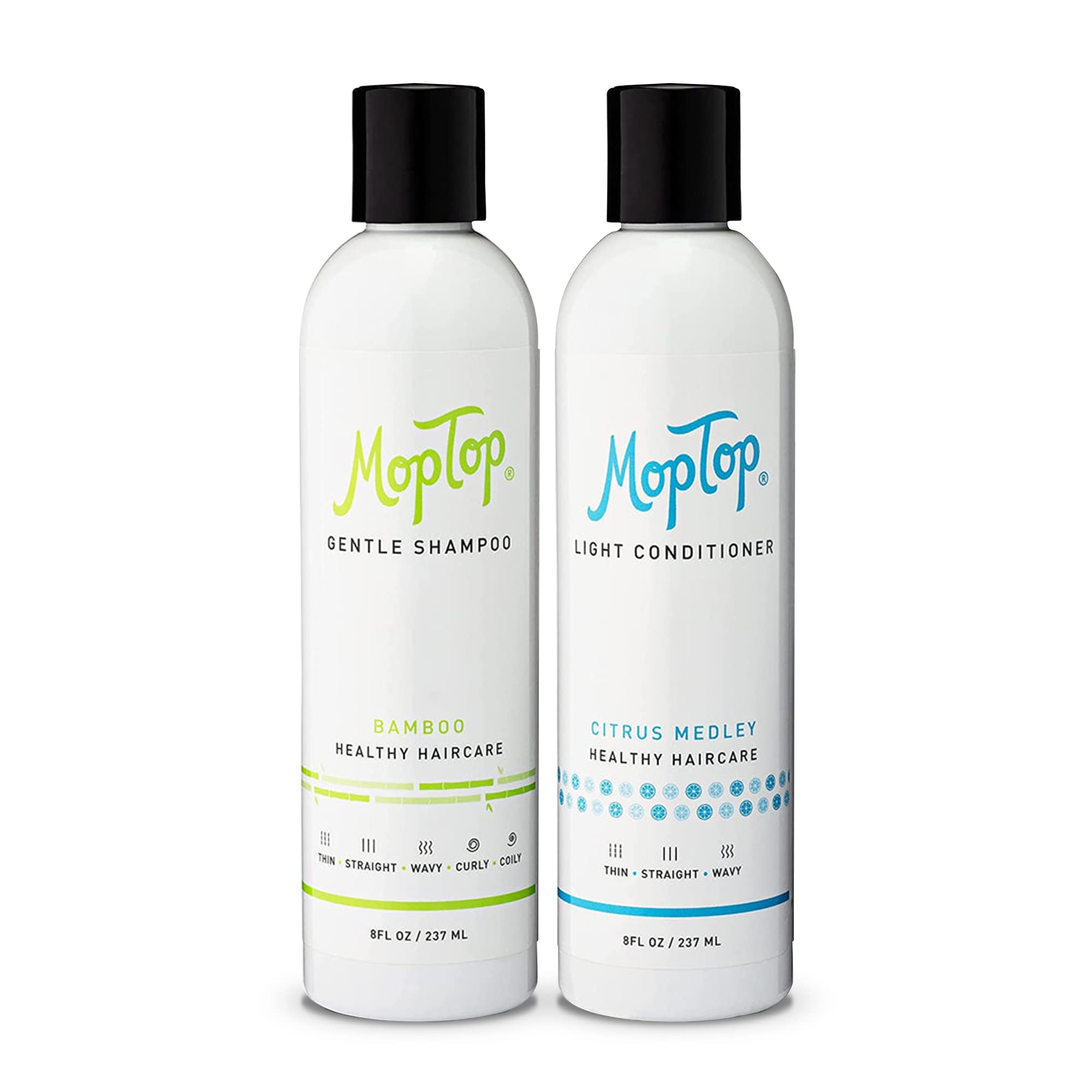 MopTop Lightweight Curly Hair Shampoo and Conditioner Set - Gentle Shampoo + Light Conditioner, Reduces Frizz & Restores Dry Dam