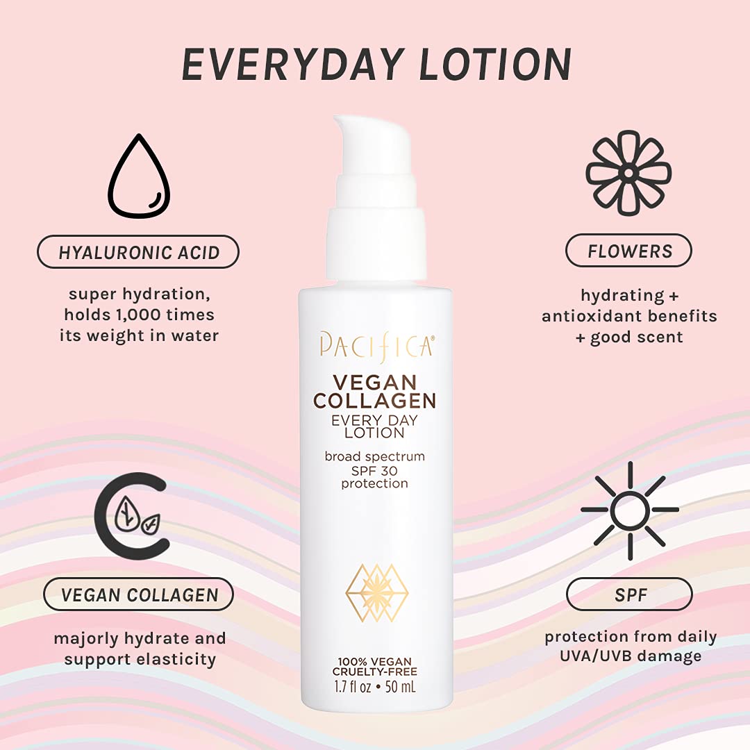 Pacifica Beauty Vegan Collagen Spf 30 Broad Spectrum Sunscreen Every Day Face Lotion, Uva/Uvb Protection For All Skin Types, Lig