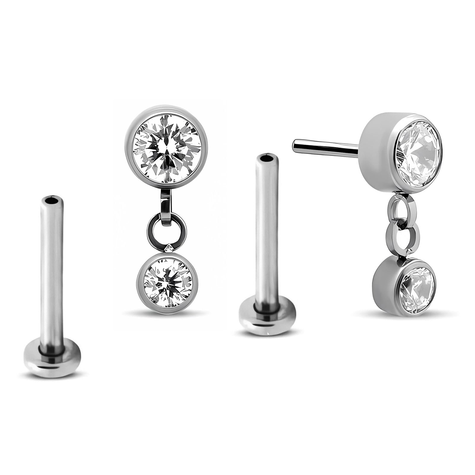 NewkeepsR 2PCS-0.8mm(20g) Titanium Flat Back Dangle Earring Studs, Press Fit Threadless Push Pop In Labret Lip Monroe Tragus Pie